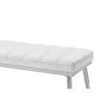 Benzara Metal and Faux Leather Bench with Vertical Chanel Tufts, White and Chrome BM218613 White and Chrome Metal and Faux Leather BM218613