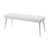 Benzara Metal and Faux Leather Bench with Vertical Chanel Tufts, White and Chrome BM218613 White and Chrome Metal and Faux Leather BM218613