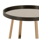 Benzara Wood and Metal End Table with Glass Top, Gold and Brown BM218614 Brown and Gold Wood, Metal and Glass BM218614