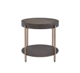 Benzara Wood and Metal End Table with 1 Shelf, Brown and Champagne BM218615 Brown and Champagne Wood and Metal BM218615