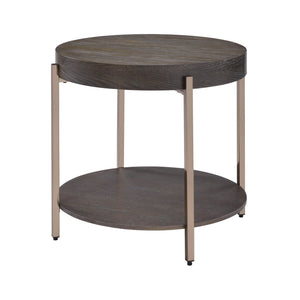 Benzara Wood and Metal End Table with 1 Shelf, Brown and Champagne BM218615 Brown and Champagne Wood and Metal BM218615