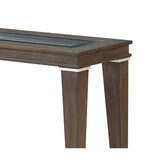 Benzara Wood and Glass Side Table with Cut Out Design, Brown BM218621 Brown Wood and Glass BM218621