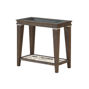 Benzara Wood and Glass Side Table with Cut Out Design, Brown BM218621 Brown Wood and Glass BM218621