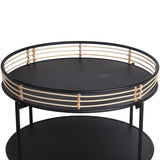 Benzara Metal Round Accent Table with Open Bottom Shelf and Rail Top, Black BM218636 Black Metal BM218636