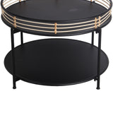 Benzara Metal Round Accent Table with Open Bottom Shelf and Rail Top, Black BM218636 Black Metal BM218636