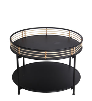 Benzara Metal Round Accent Table with Open Bottom Shelf and Rail Top, Black BM218636 Black Metal BM218636