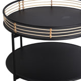 Benzara Metal Round Accent Table with Open Bottom Shelf and Rail Top, Black BM218636 Black Metal BM218636