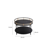 Benzara Metal Round Accent Table with Open Bottom Shelf and Rail Top, Black BM218636 Black Metal BM218636