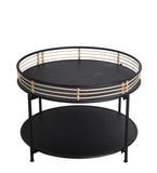 Metal Round Accent Table with Open Bottom Shelf and Rail Top, Black