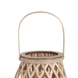 Benzara Bellied Bamboo Lantern with Lattice Design and Handle, Medium, Brown BM218637 Brown Bamboo BM218637