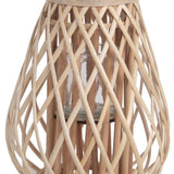 Benzara Bellied Bamboo Lantern with Lattice Design and Handle, Medium, Brown BM218637 Brown Bamboo BM218637