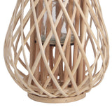 Benzara Bellied Bamboo Lantern with Lattice Design and Handle, Medium, Brown BM218637 Brown Bamboo BM218637