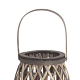 Benzara Bellied Bamboo Lantern with Lattice Design and Handle, Medium, Gray BM218638 Gray Bamboo BM218638