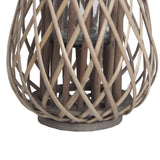 Benzara Bellied Bamboo Lantern with Lattice Design and Handle, Medium, Gray BM218638 Gray Bamboo BM218638