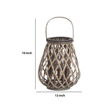 Benzara Bellied Bamboo Lantern with Lattice Design and Handle, Medium, Gray BM218638 Gray Bamboo BM218638