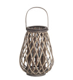 Benzara Bellied Bamboo Lantern with Lattice Design and Handle, Medium, Gray BM218638 Gray Bamboo BM218638