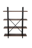 Benzara 4 Tier Wood and Metal Frame Bookcase with X Shape Design, Brown and Black BM218710 Brown and Black MDF and Metal BM218710