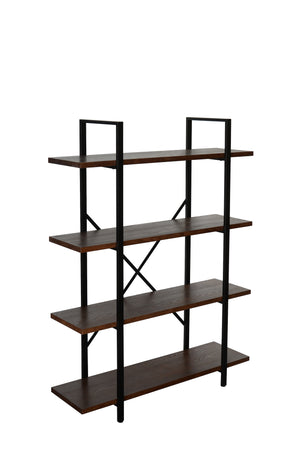 Benzara 4 Tier Wood and Metal Frame Bookcase with X Shape Design, Brown and Black BM218710 Brown and Black MDF and Metal BM218710