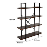 Benzara 4 Tier Wood and Metal Frame Bookcase with X Shape Design, Brown and Black BM218710 Brown and Black MDF and Metal BM218710