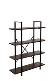 4 Tier Wood and Metal Frame Bookcase with X Shape Design, Brown and Black