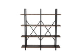 Benzara 4 Tier Wood and Metal Double Bookcase with X Shape Design, Brown and Black BM218712 Brown and Black Composite Wood and Metal BM218712