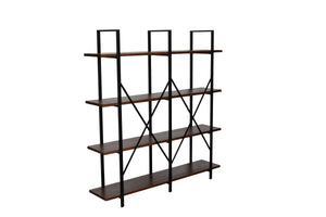 Benzara 4 Tier Wood and Metal Double Bookcase with X Shape Design, Brown and Black BM218712 Brown and Black Composite Wood and Metal BM218712