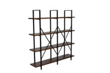 4 Tier Wood and Metal Double Bookcase with X Shape Design, Brown and Black