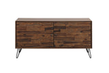 Benzara 2 Doors Wooden Media Console with Hairpin Legs, Brown and Black BM218716 Brown and Black Solid Wood and Metal BM218716