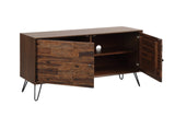 Benzara 2 Doors Wooden Media Console with Hairpin Legs, Brown and Black BM218716 Brown and Black Solid Wood and Metal BM218716