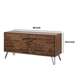 Benzara 2 Doors Wooden Media Console with Hairpin Legs, Brown and Black BM218716 Brown and Black Solid Wood and Metal BM218716