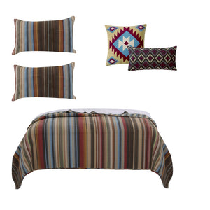 Benzara Stripe Pattern Cotton Quilt Set with 2 Pillows and 2 Quilt Shams,Multicolor BM218761 Multicolor Fabric BM218761