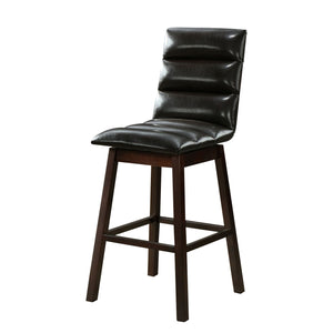 Benzara Horizontally Tufted Leatherette Wooden Barstool, Set of 2, Espresso Brown BM218953 Brown Solid Wood and Faux Leather BM218953