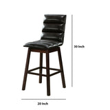 Benzara Horizontally Tufted Leatherette Wooden Barstool, Set of 2, Espresso Brown BM218953 Brown Solid Wood and Faux Leather BM218953