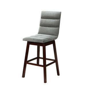 Benzara Horizontally Tufted Fabric Upholstered Barstool,Set of 2, Gray and Brown BM218954 Brown and Gray Solid Wood and Fabric BM218954