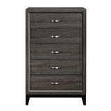 Benzara 5 Drawer Wooden Chest with Grain Details and Chamfered Feet, Gray BM219006 Gray Solid wood, Engineered wood, Faux veneer BM219006