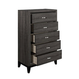 Benzara 5 Drawer Wooden Chest with Grain Details and Chamfered Feet, Gray BM219006 Gray Solid wood, Engineered wood, Faux veneer BM219006