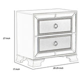 Benzara 2 Drawer Wooden Nightstand with Mirror Trim and Ring Pulls, Silver BM219007 Silver Solid wood, Engineered wood, Mirror BM219007