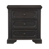 Benzara 3 Drawer Wooden Nightstand with Round Knobs and Bracket Feet, Brown BM219010 Gray Solid wood, Engineered wood BM219010