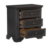 Benzara 3 Drawer Wooden Nightstand with Round Knobs and Bracket Feet, Brown BM219010 Gray Solid wood, Engineered wood BM219010