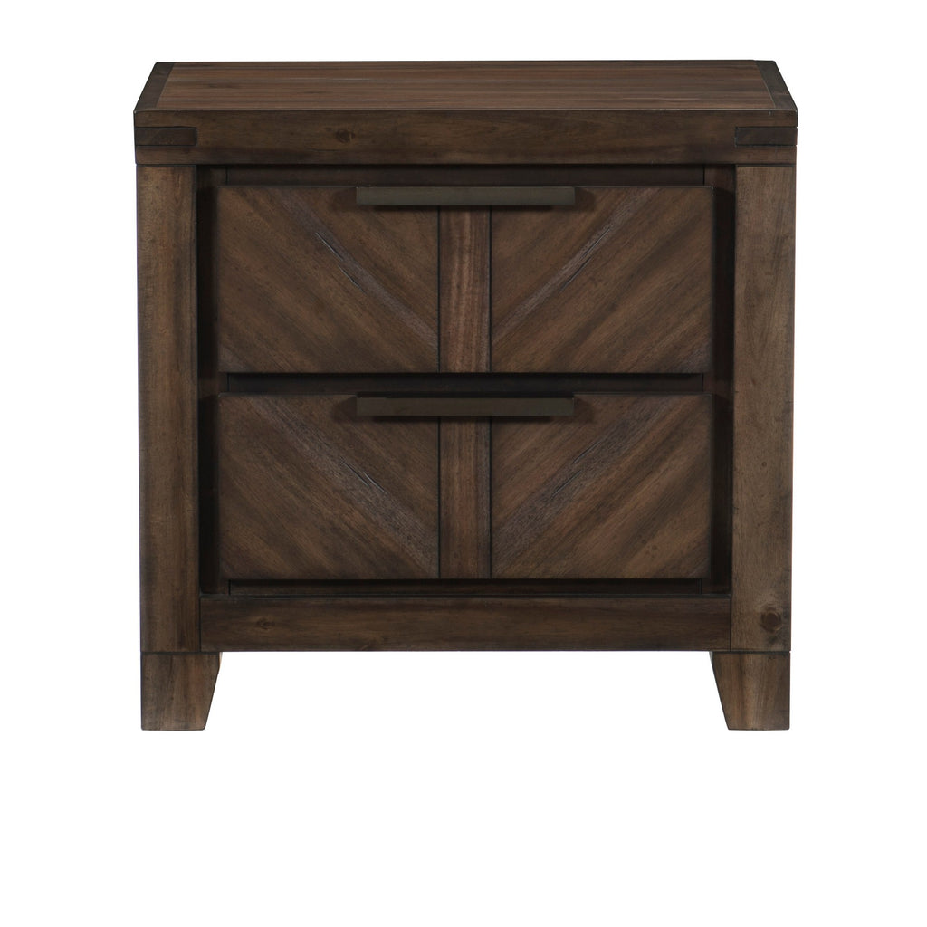 Benzara 2 Drawer Wooden Nightstand with Antique Handles and Chamfered Feet, Brown BM219013 Brown Solid wood, Engineered wood, Veneer BM219013