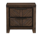 Benzara 2 Drawer Wooden Nightstand with Antique Handles and Chamfered Feet, Brown BM219013 Brown Solid wood, Engineered wood, Veneer BM219013
