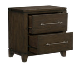 Benzara 2 Drawer Nightstand with Grain Details and Chamfered Feet, Dark Brown BM219023 Brown Solid wood, Engineered wood, Veneer BM219023