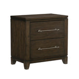 Benzara 2 Drawer Nightstand with Grain Details and Chamfered Feet, Dark Brown BM219023 Brown Solid wood, Engineered wood, Veneer BM219023