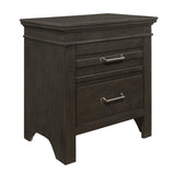 2 Drawer Wooden Nightstand with Vertical Accents and Bar Pulls, Gray