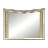 Benzara V Notch Design Wooden Frame Mirror with LED Light, Silver BM219028 Silver Solid wood, Engineered wood, Mirror BM219028