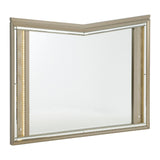 V Notch Design Wooden Frame Mirror with LED Light, Silver