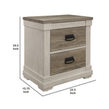 Benzara 2 Drawer Wooden Nightstand with Rough Hewn Saw Texture, Brown and White BM219030 White, Brown Solid wood, Engineered wood, Faux veneer BM219030