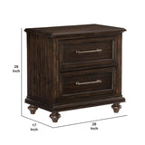Benzara 2 Drawer Wooden Nightstand with Turned Feet and Hewn Sawn Texture, Brown BM219048 Brown Solid wood, Engineered wood, Veneer BM219048