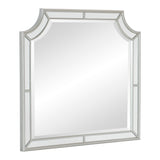 Benzara Wooden Frame Mirror with Clipped Corners and Mirror Trim, Silver BM219051 Silver Solid wood, Mirror, Engineered wood BM219051