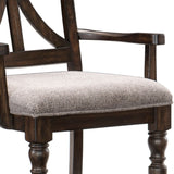 Benzara Wooden Arm Chair with Fabric Padded Seat and Turned Feet, Set of 2, Brown BM219052 Brown Solid wood, Fabric BM219052